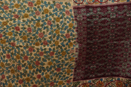 Pure silk ikkat with penkalamkari