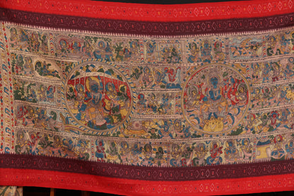 Pure silk ikkat with penkalamkari
