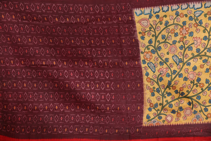 Pure silk ikkat with penkalamkari
