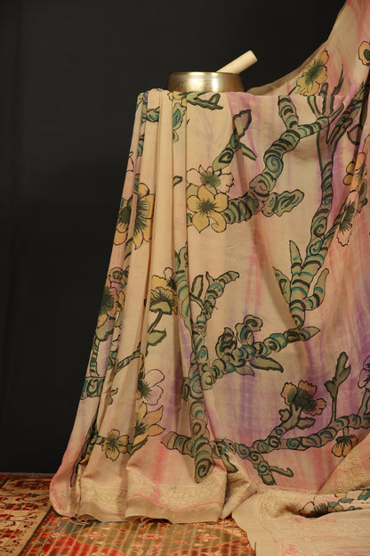 Chikankari with penkalamkari on pure silk gerogettee