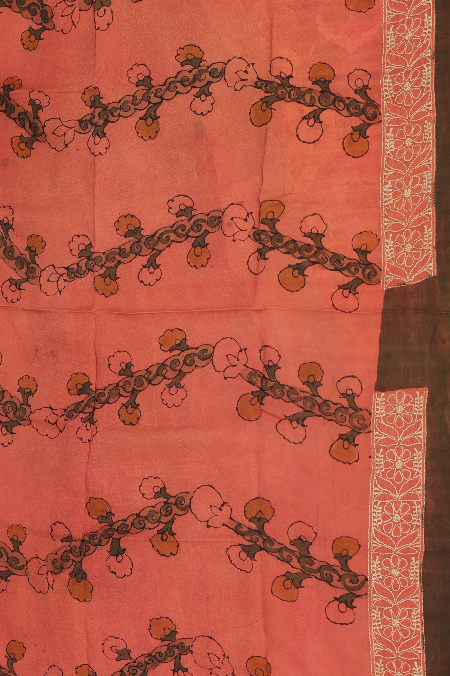 Chikankari with penkalamkari on pure silk gerogettee