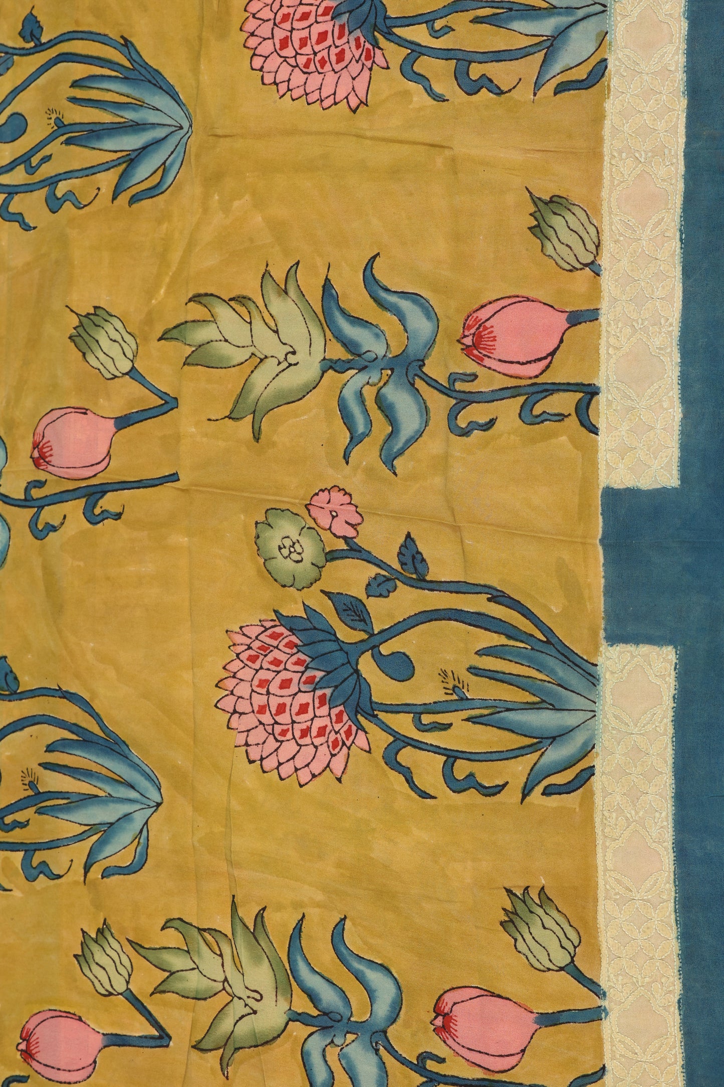 Chikankari with penkalamkari on pure silk gerogettee