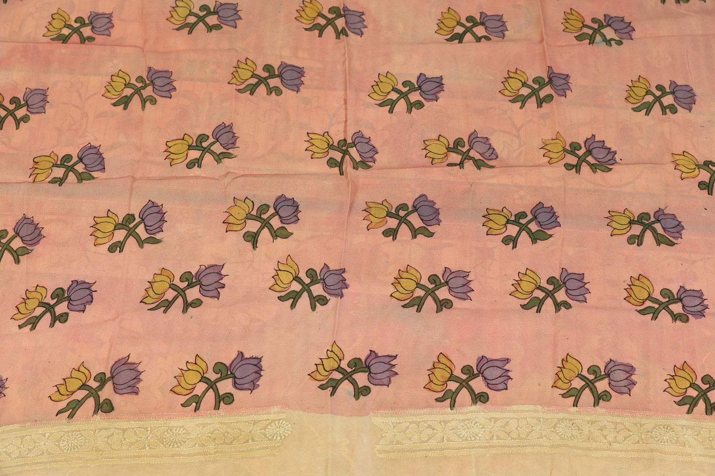 Chikankari with penkalamkari on pure silk gerogette