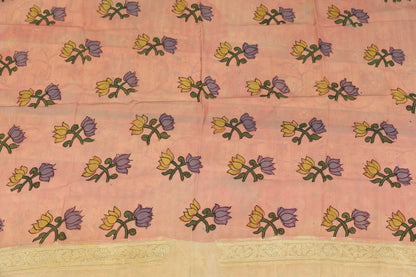 Chikankari with penkalamkari on pure silk gerogette