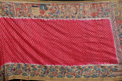 Tussar bandini with penkalamkari