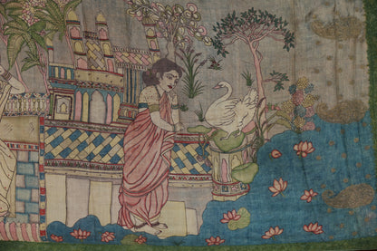 Chikankari with penkalamkari on puresilk tussar
