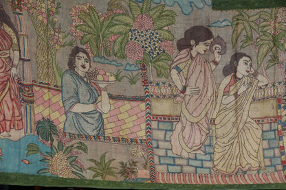 Chikankari with penkalamkari on puresilk tussar