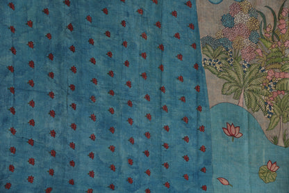 Chikankari with penkalamkari on puresilk tussar