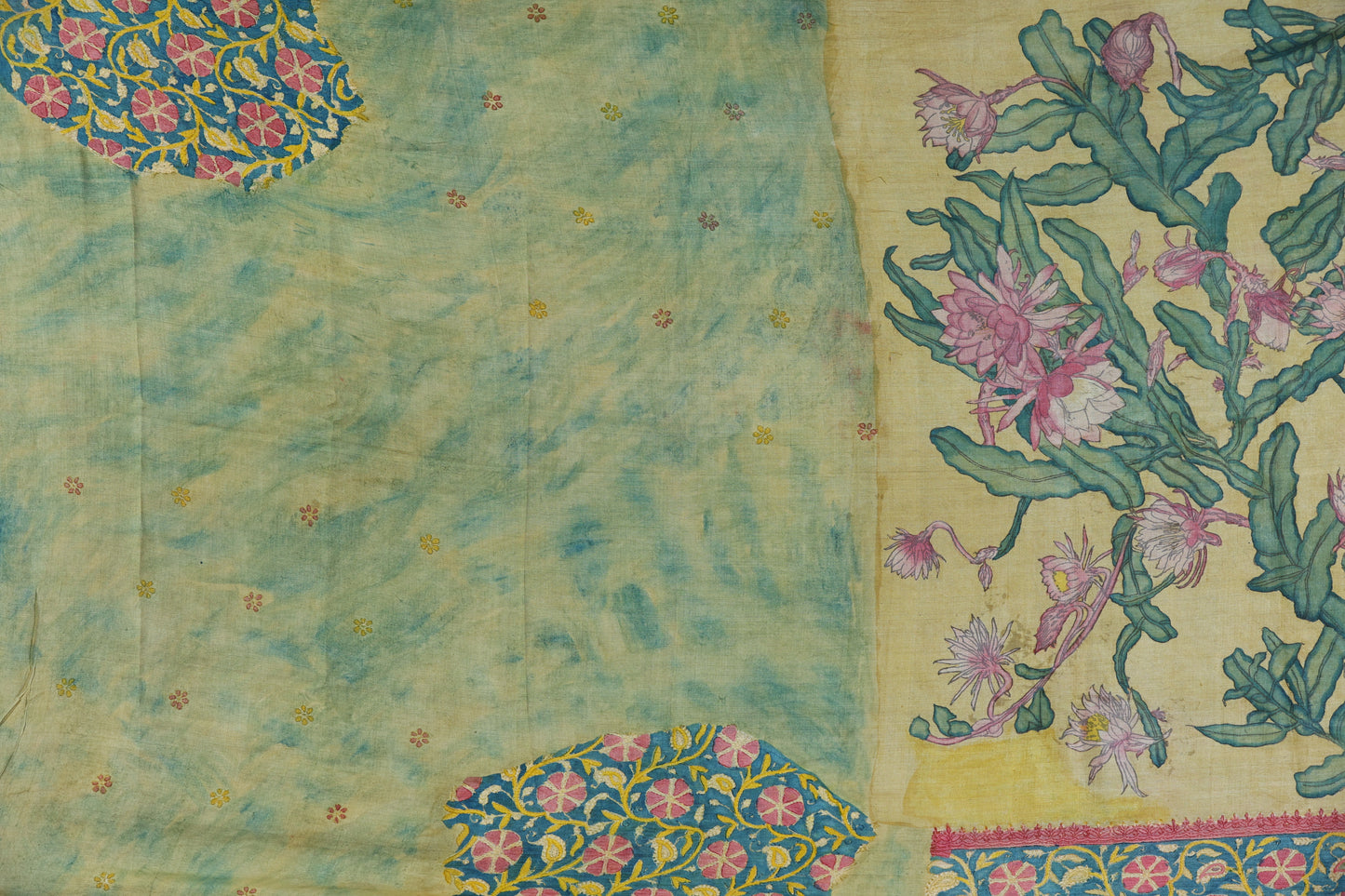 Chikankari with penkalamkari on puresilk tussar