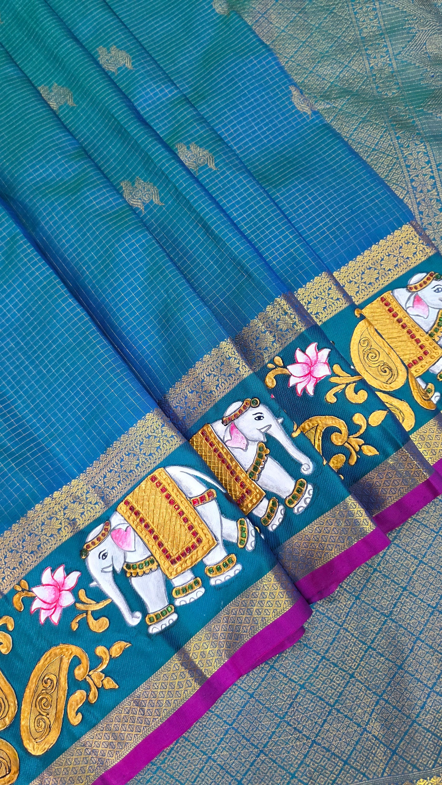 Pure silk kanjeevaram with tanjore painting