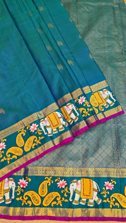 Pure silk kanjeevaram with tanjore painting