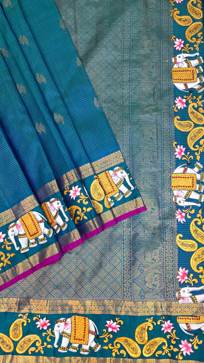 Pure silk kanjeevaram with tanjore painting