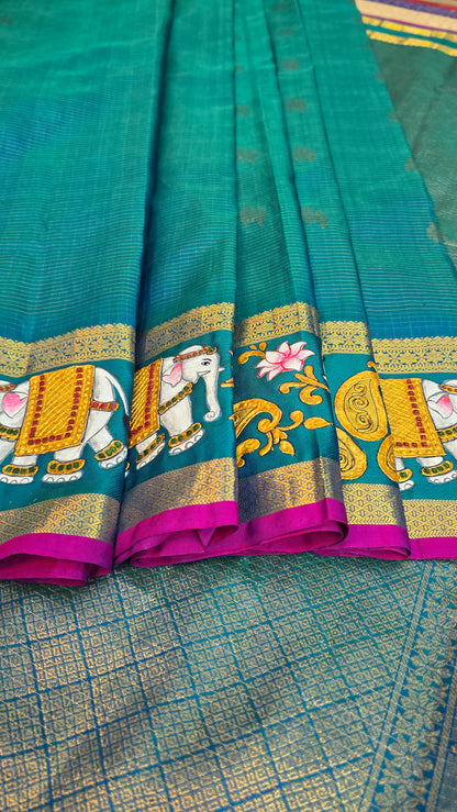 Pure silk kanjeevaram with tanjore painting