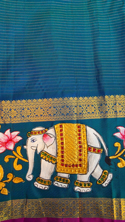 Pure silk kanjeevaram with tanjore painting