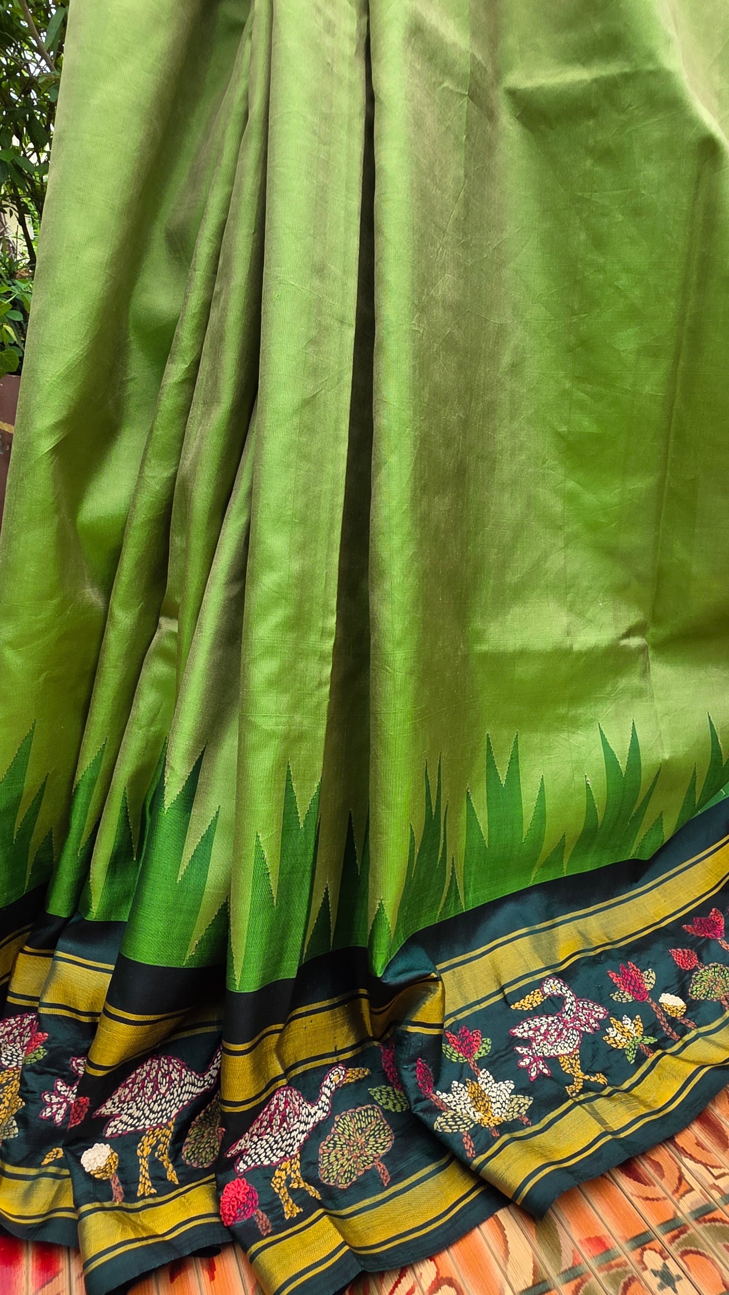 Pure silk kanchi with hand embroidered kantha
