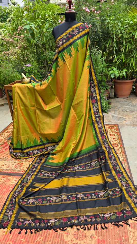 Pure silk kanchi with hand embroidered kantha