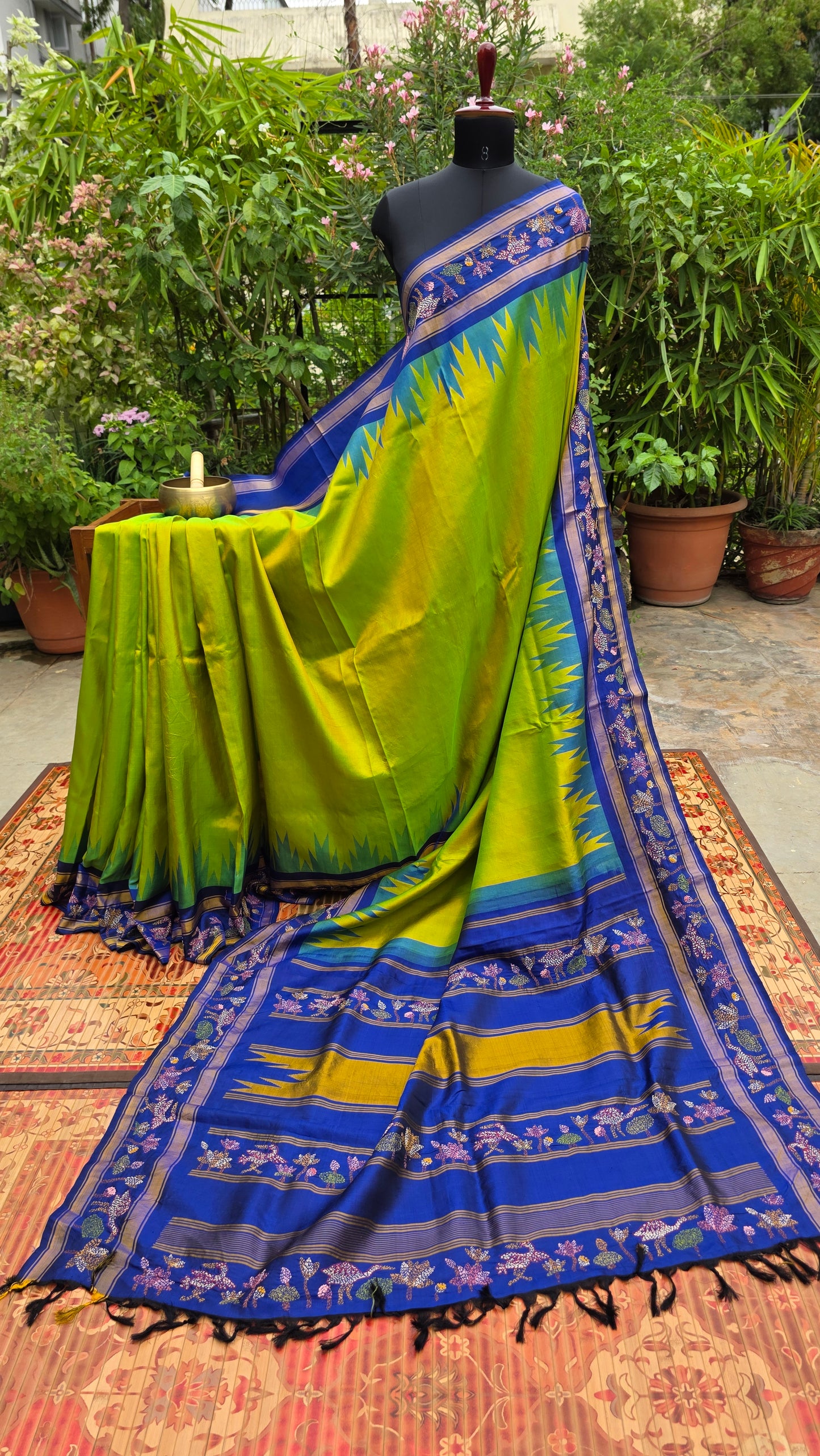 Pure silk kanchi with hand embroidered kantha