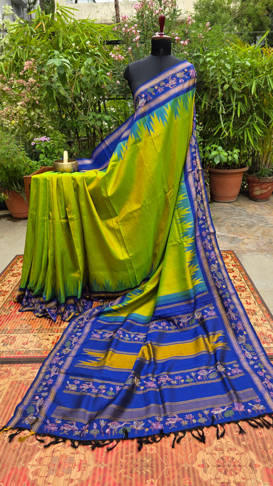 Pure silk kanchi with hand embroidered kantha