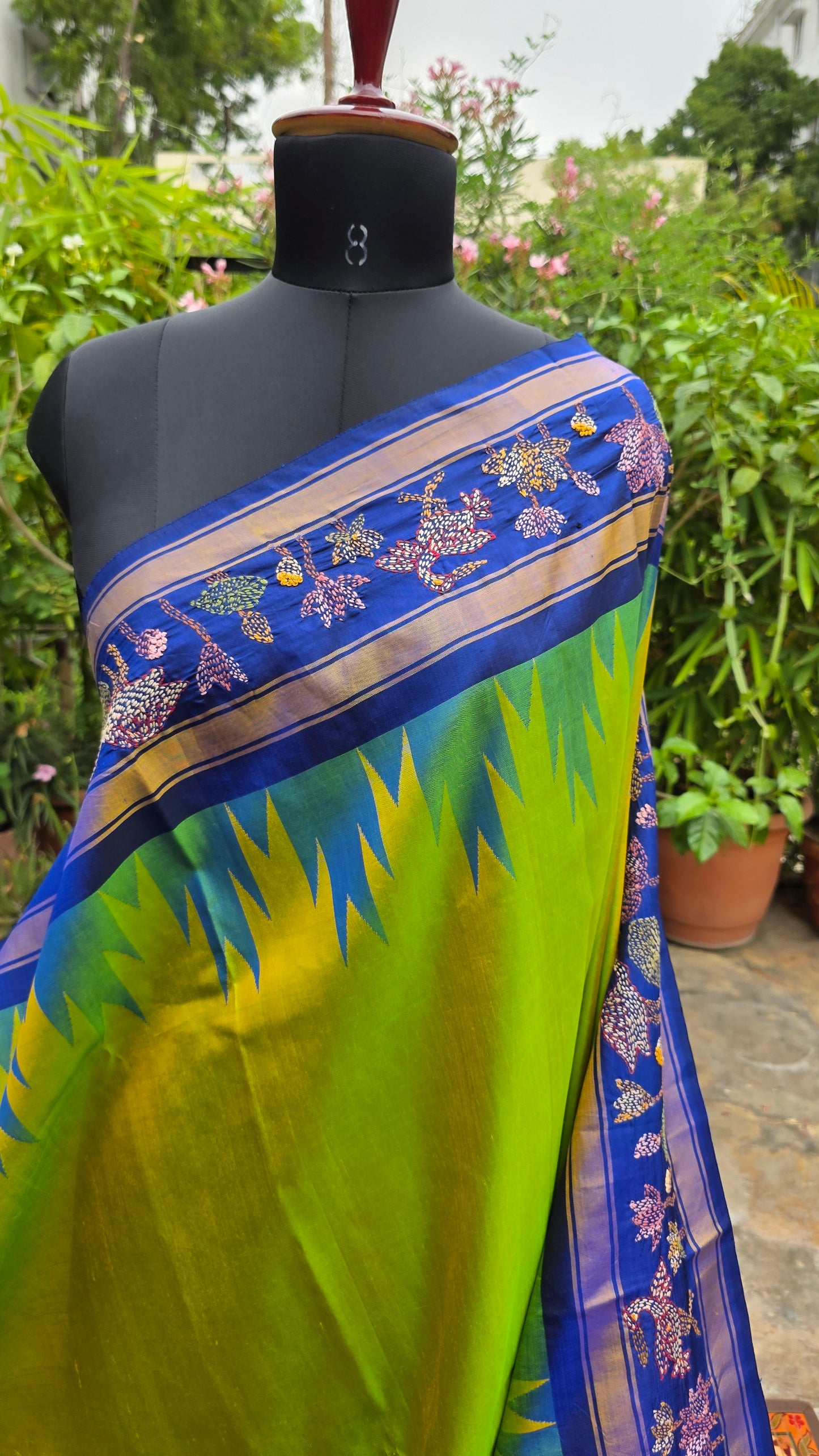 Pure silk kanchi with hand embroidered kantha