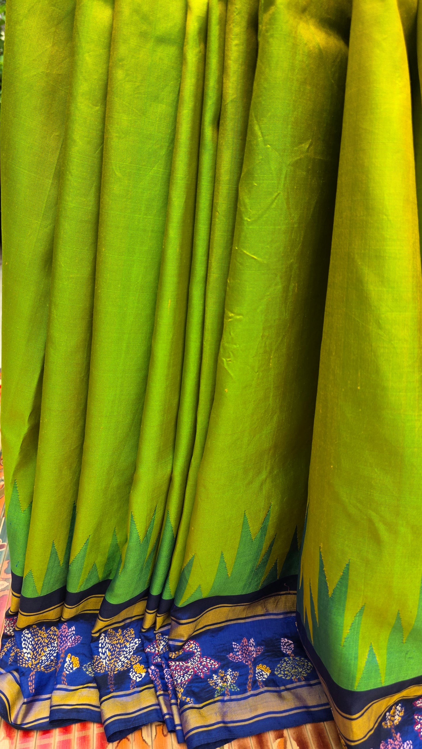 Pure silk kanchi with hand embroidered kantha