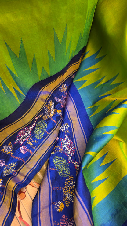 Pure silk kanchi with hand embroidered kantha