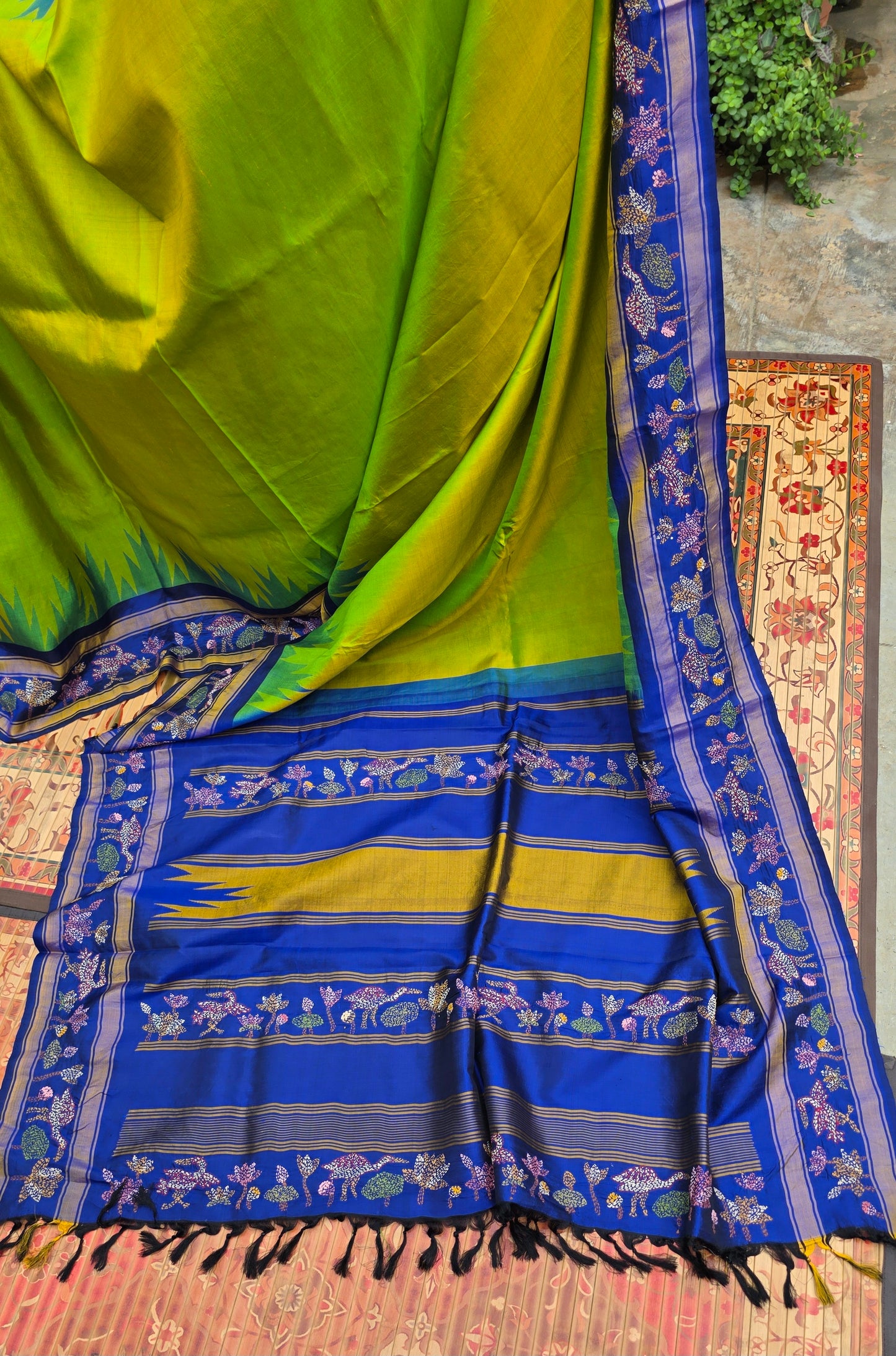 Pure silk kanchi with hand embroidered kantha