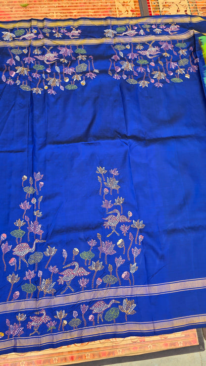 Pure silk kanchi with hand embroidered kantha