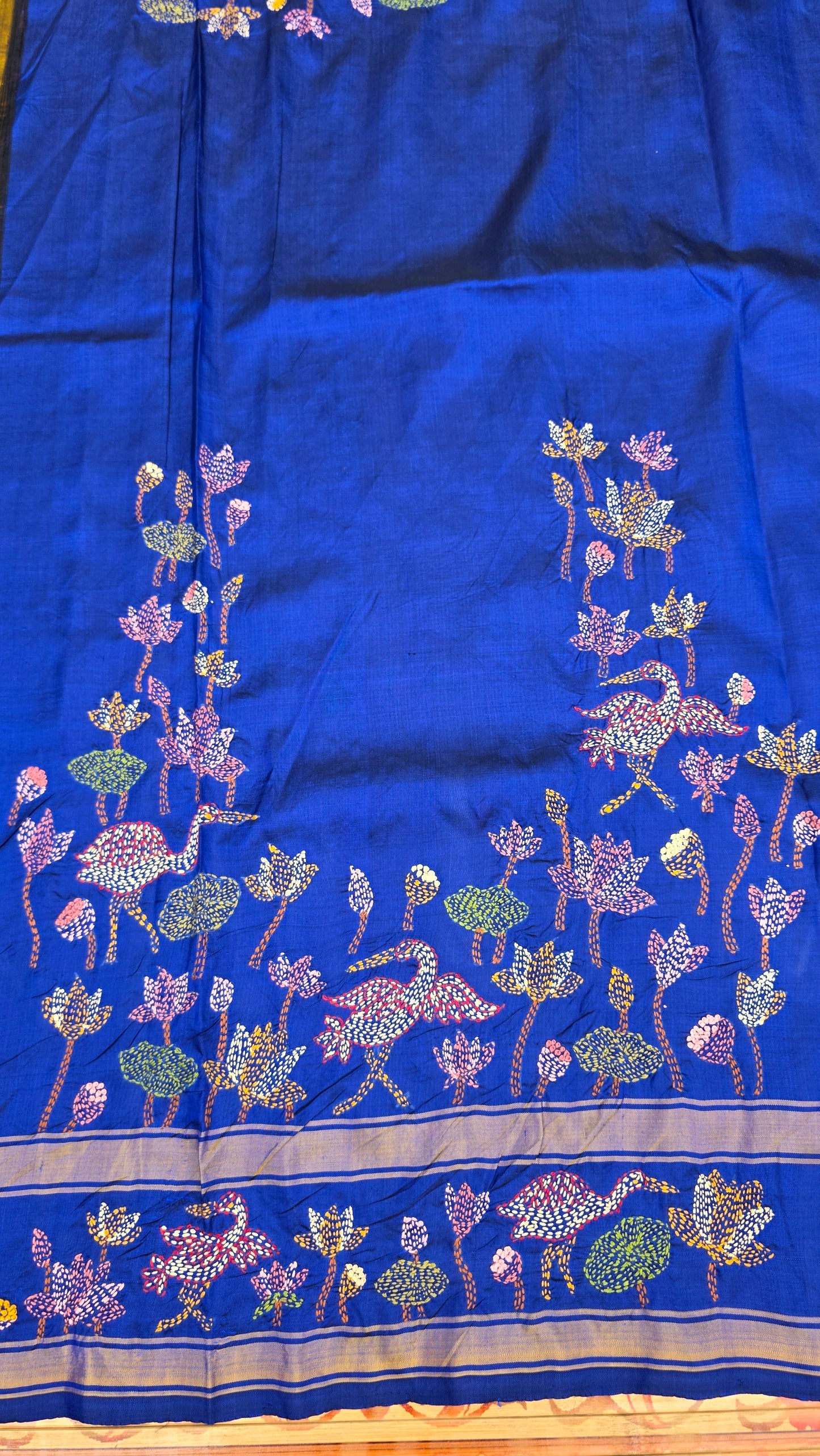 Pure silk kanchi with hand embroidered kantha