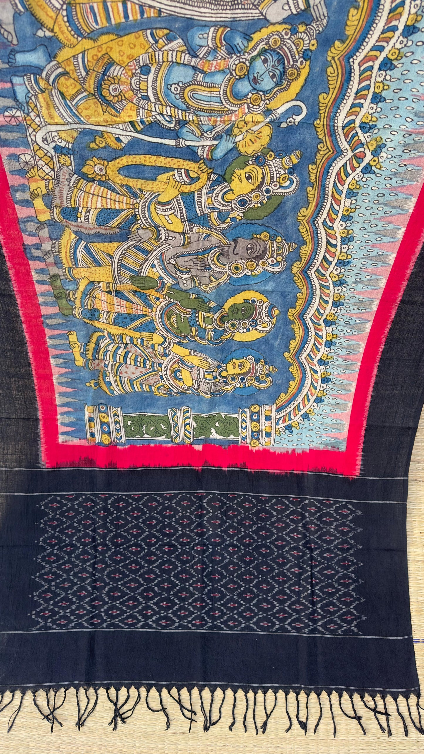 Traditional Penkalamkari on Ikkat cotton dupatta