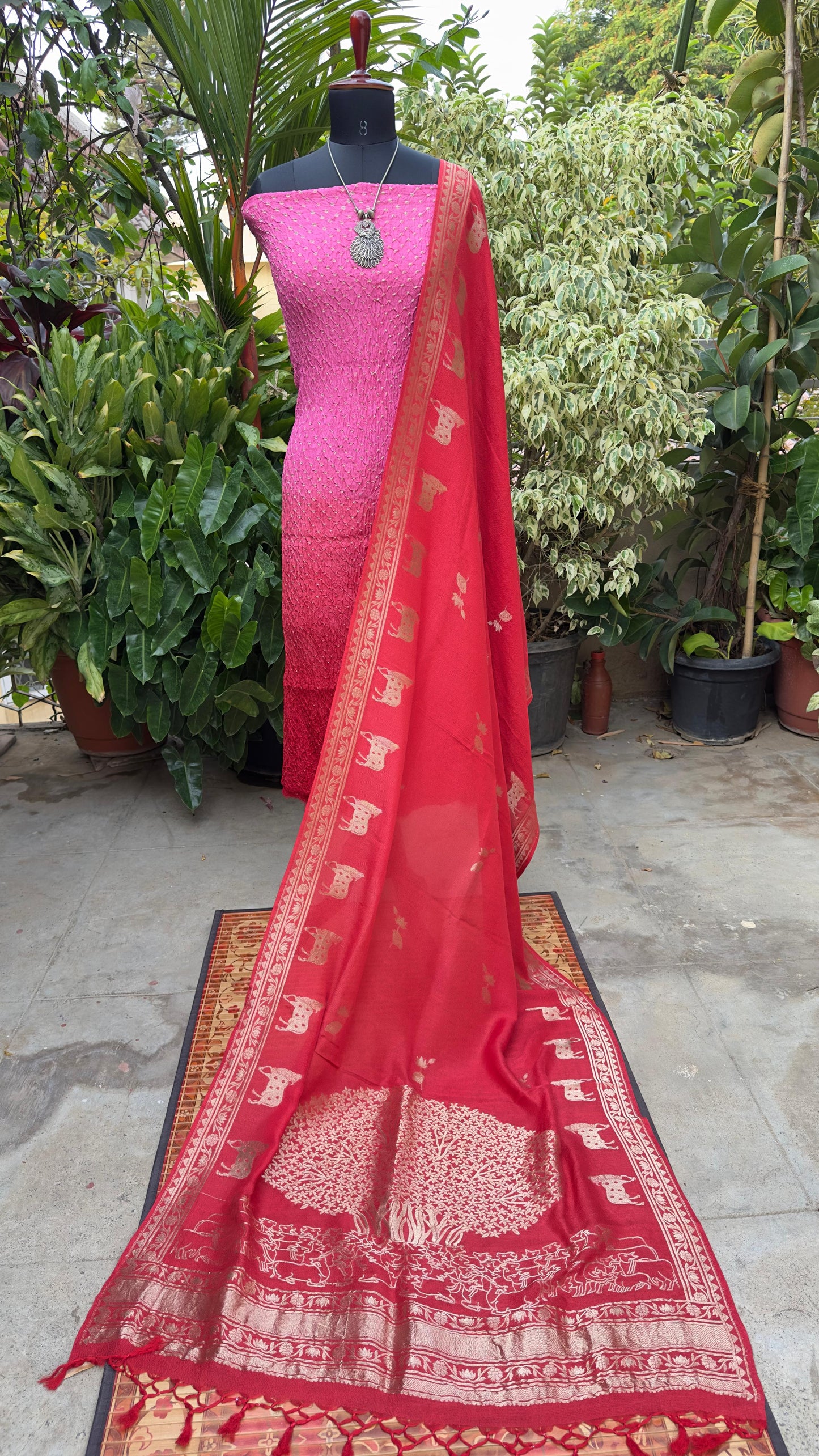 Chanderi bandhini kurta with Munga Benaras dupatta