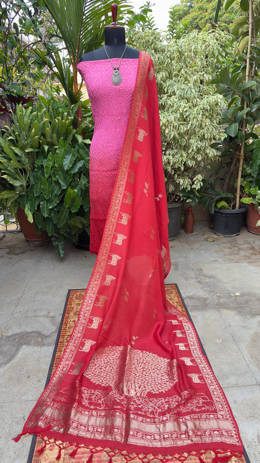 Chanderi bandhini kurta with Munga Benaras dupatta