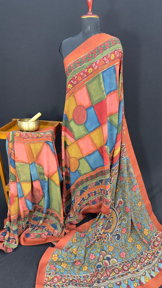 Penkalamkari pure silk georgette saree