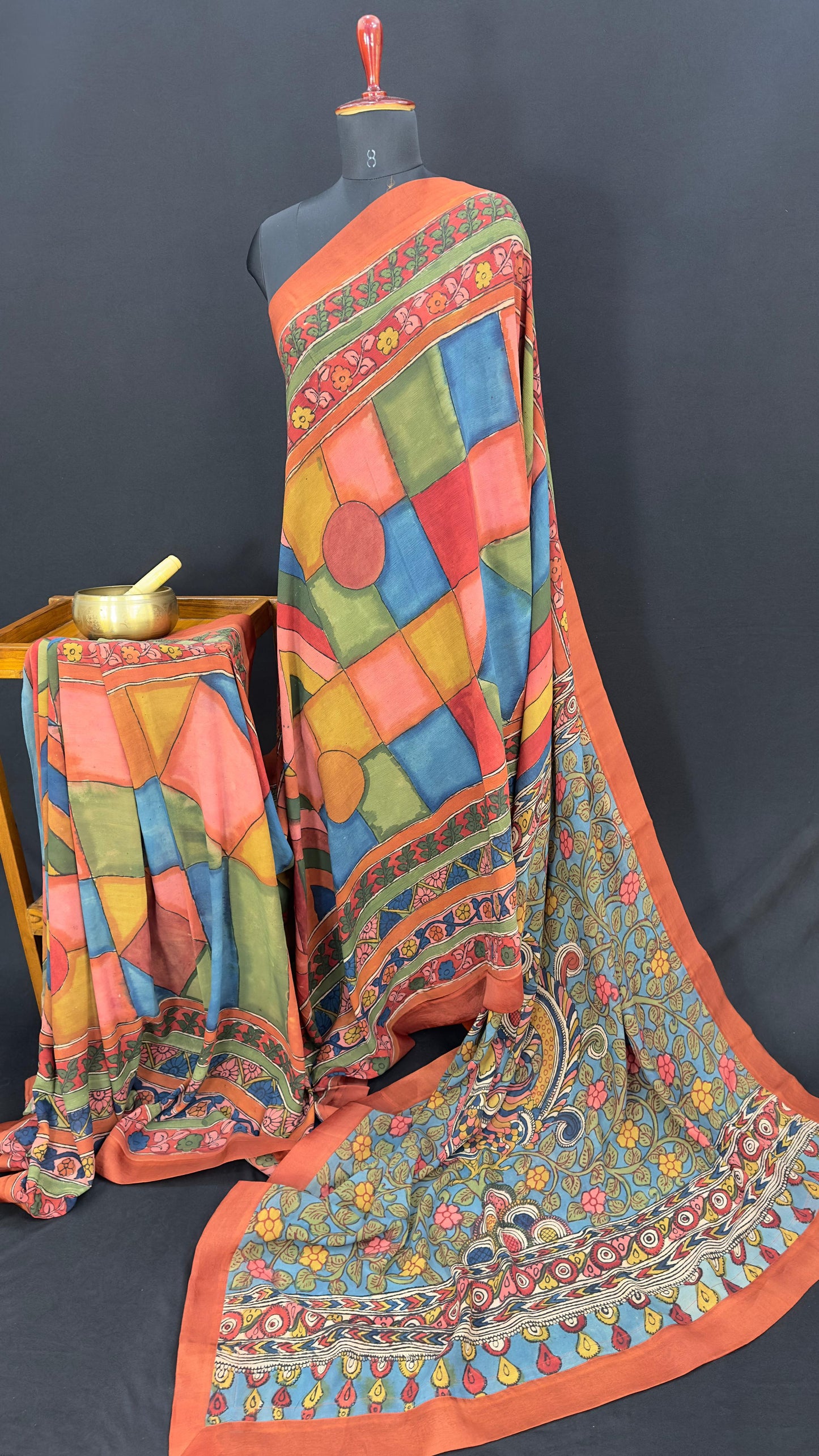 Penkalamkari pure silk georgette saree