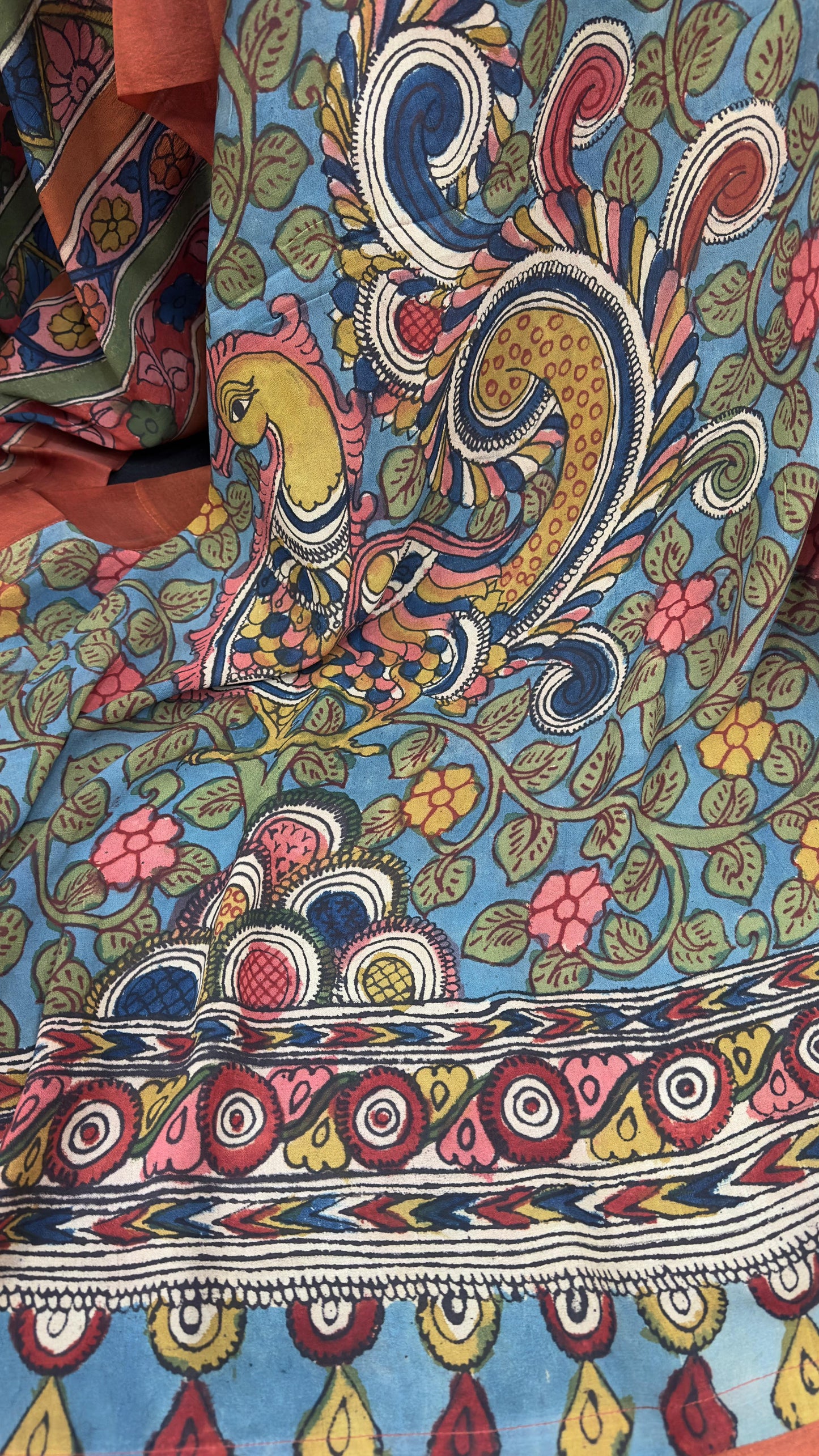 Penkalamkari pure silk georgette saree
