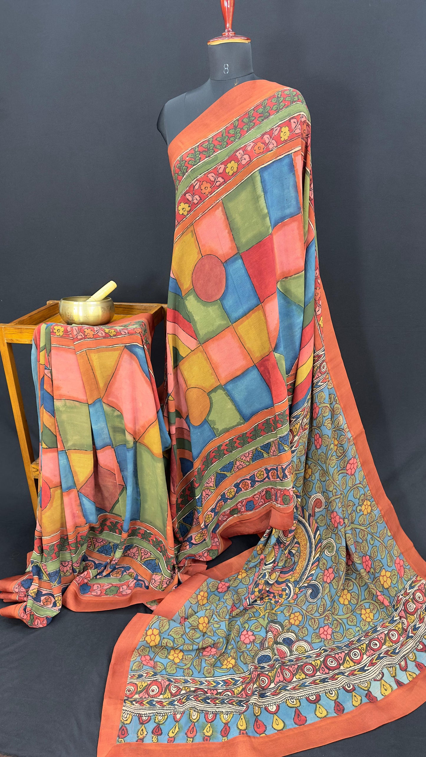 Penkalamkari pure silk georgette saree