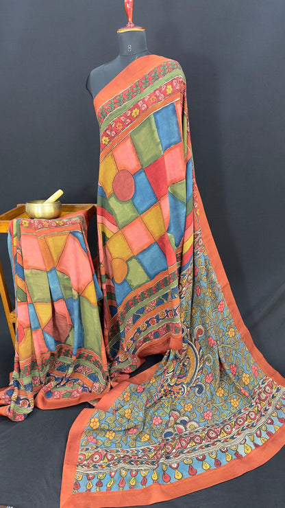 Penkalamkari pure silk georgette saree