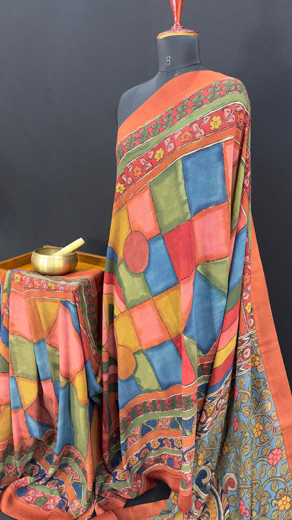 Penkalamkari pure silk georgette saree