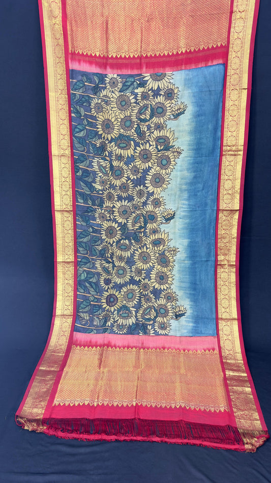 Penkalamkari Dupattas on Pure Silk Kanjeevaram