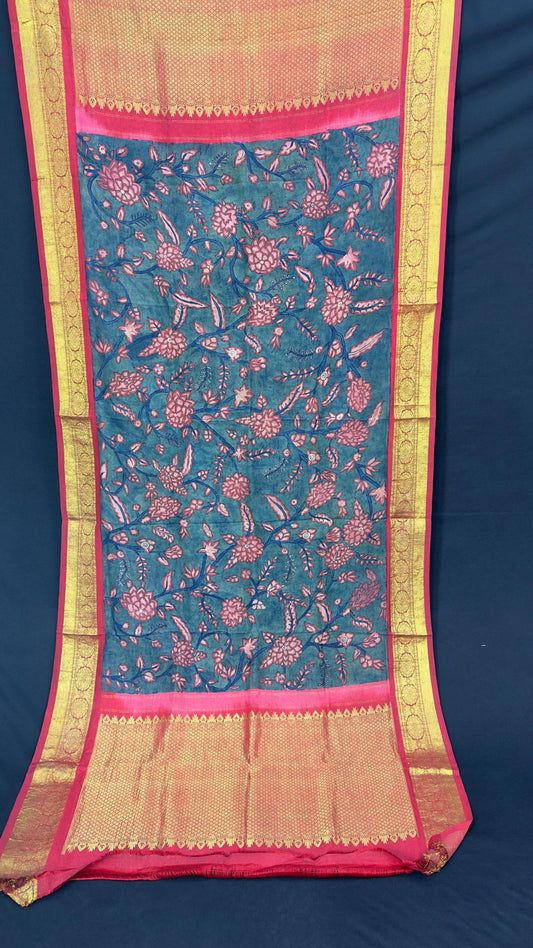 Penkalamkari Dupattas on Pure Silk Kanjeevaram