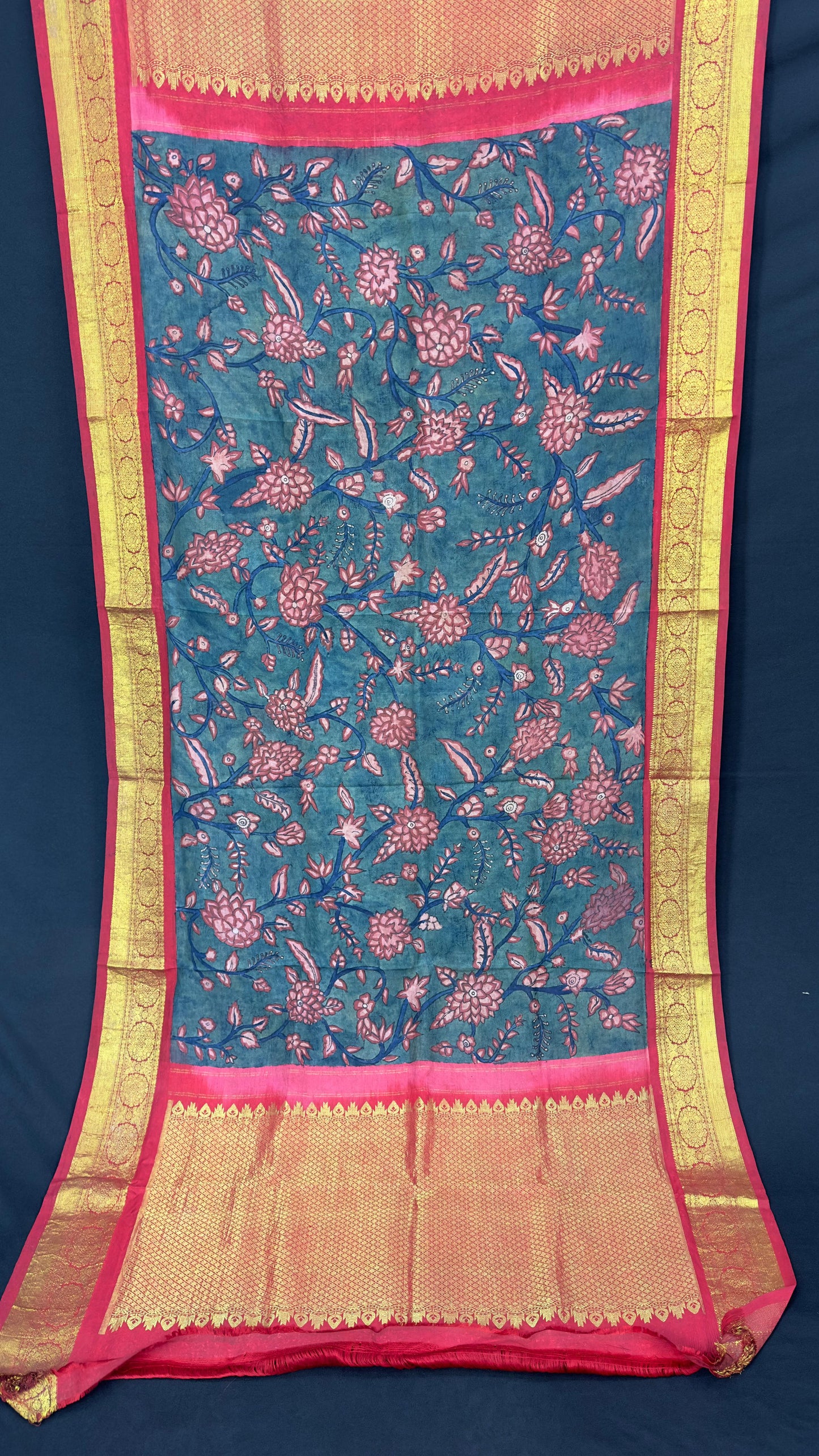Penkalamkari Dupattas on Pure Silk Kanjeevaram