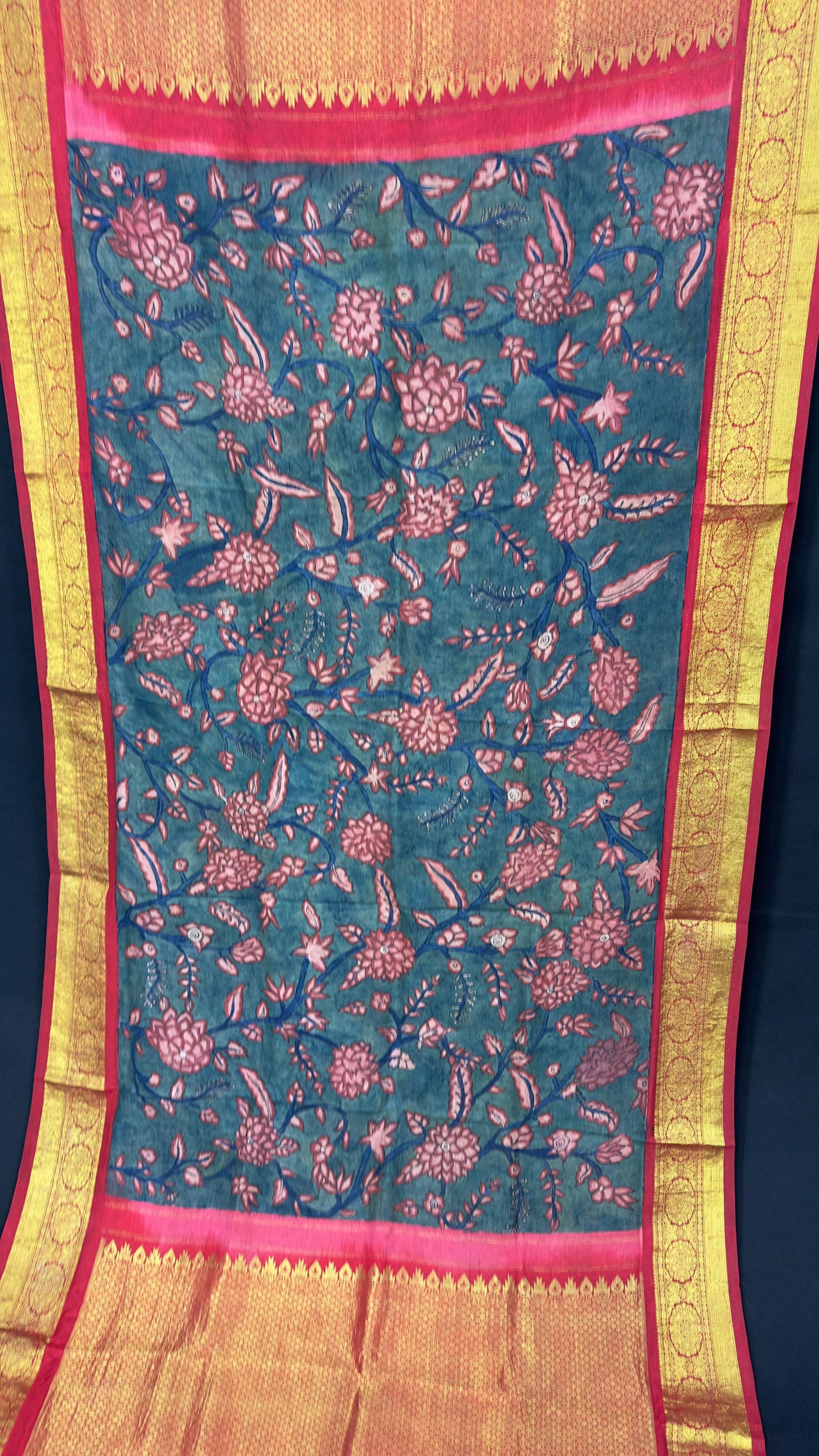 Penkalamkari Dupattas on Pure Silk Kanjeevaram