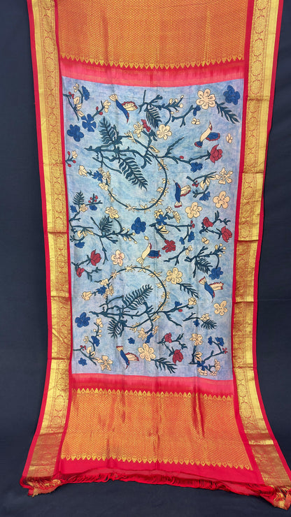 Penkalamkari Dupattas on Pure Silk Kanjeevaram