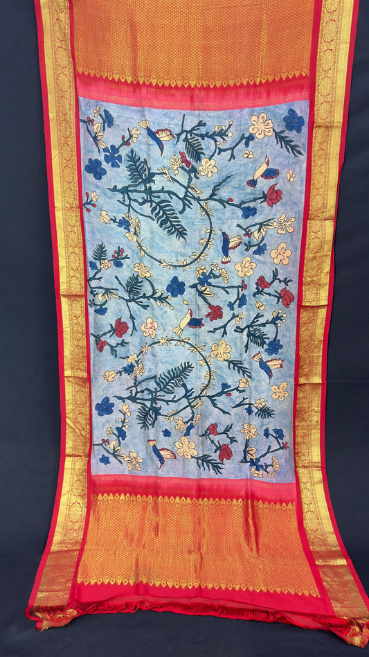 Penkalamkari Dupattas on Pure Silk Kanjeevaram