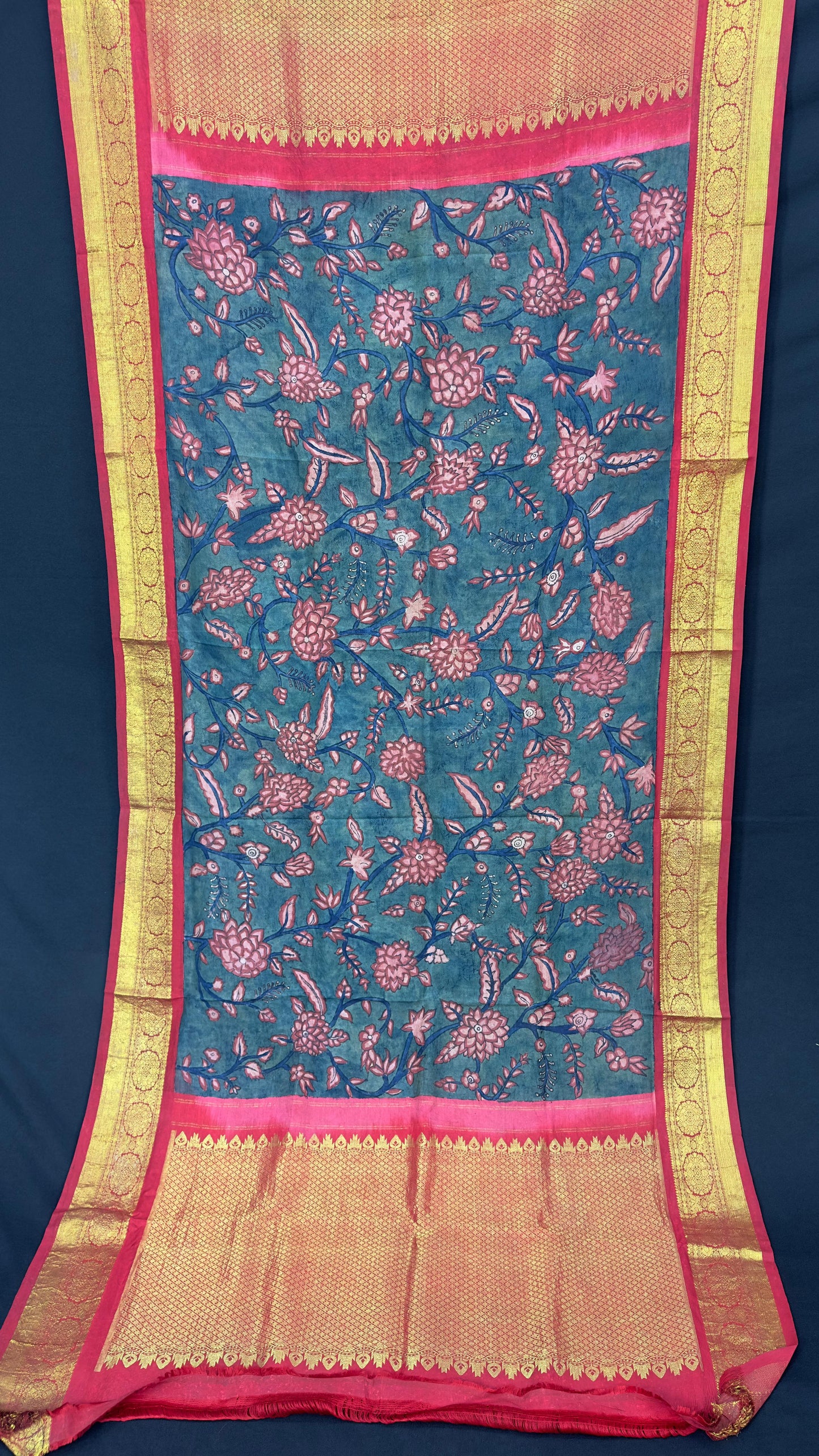 Penkalamkari Dupattas on Pure Silk Kanjeevaram