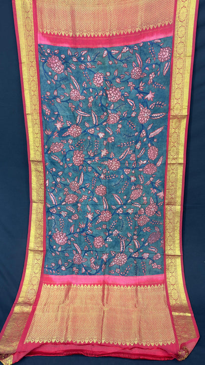 Penkalamkari Dupattas on Pure Silk Kanjeevaram