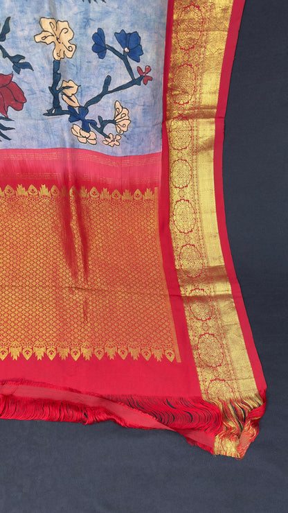 Penkalamkari Dupattas on Pure Silk Kanjeevaram