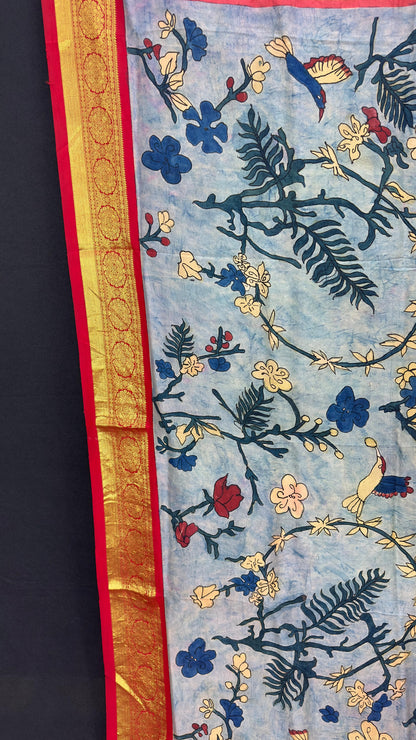 Penkalamkari Dupattas on Pure Silk Kanjeevaram