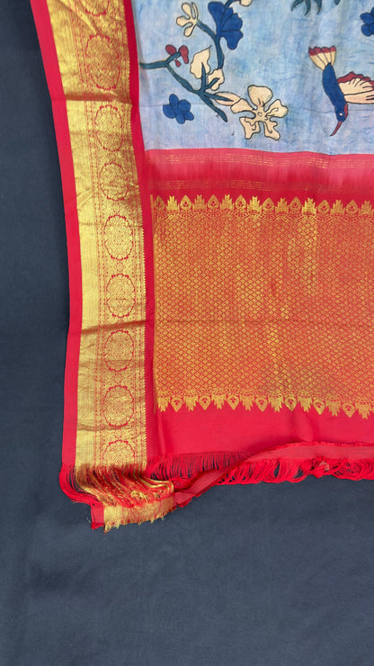 Penkalamkari Dupattas on Pure Silk Kanjeevaram