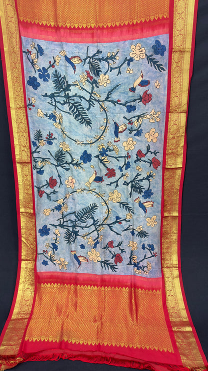 Penkalamkari Dupattas on Pure Silk Kanjeevaram