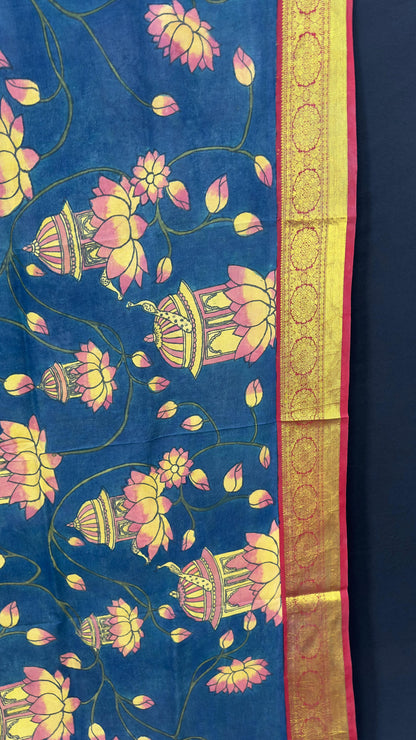 Penkalamkari Dupattas on Pure Silk Kanjeevaram